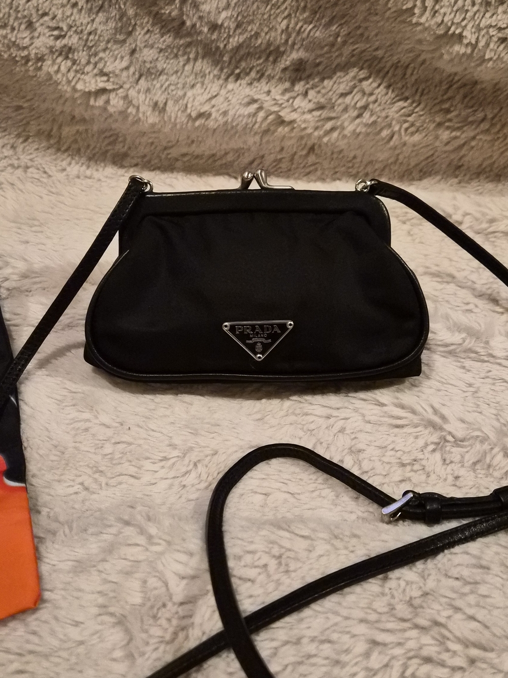Prada Black Mini Kiss Lock Nylon Crossbody With Dust Bag